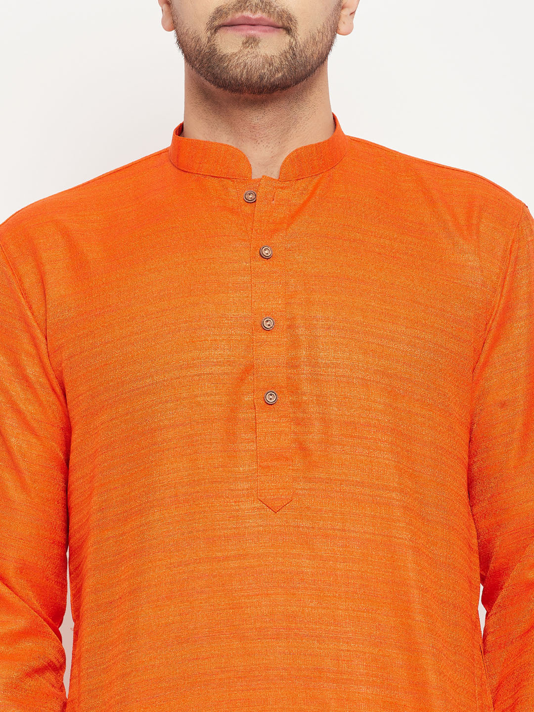 Men's Orange Silk Blend Straight Kurta Pyjama Set