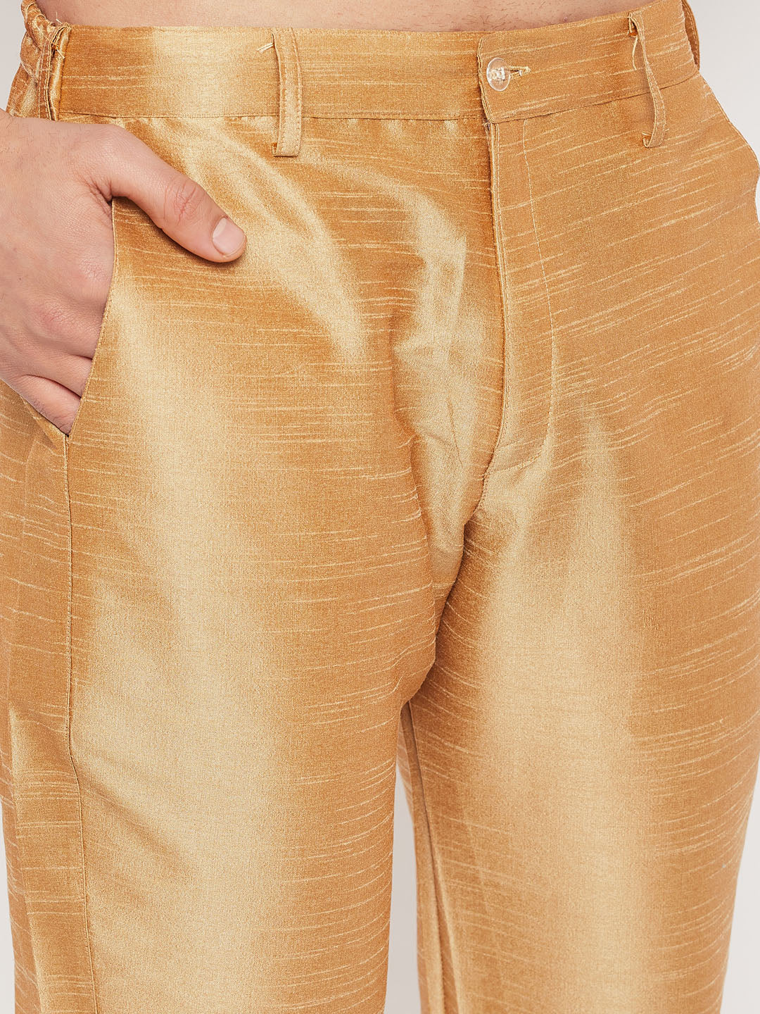 Men's Orange Silk Blend Straight Kurta Pyjama Set