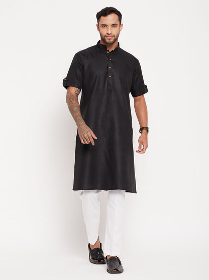 Men's Black Cotton Straight Kurta Pyjama Set
