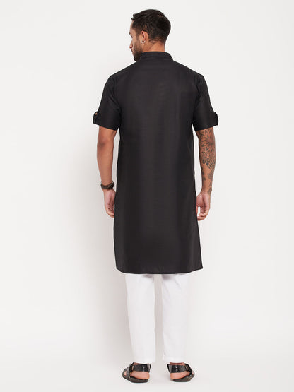 Men's Black Cotton Straight Kurta Pyjama Set