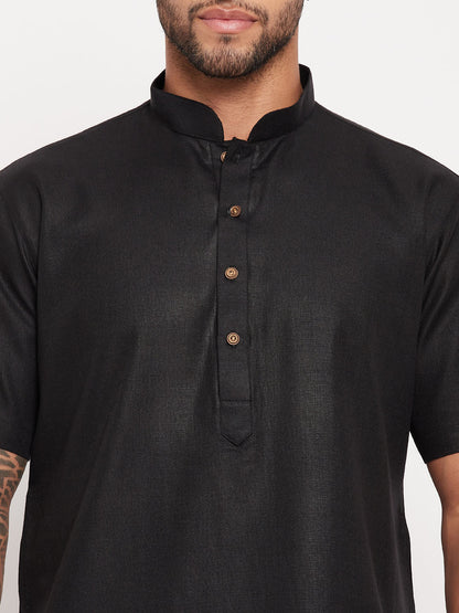 Men's Black Cotton Straight Kurta Pyjama Set