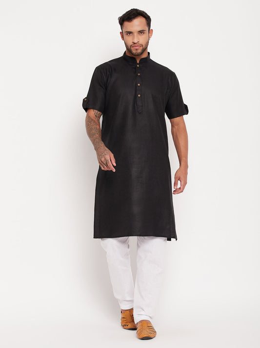Men's Black Cotton Straight Kurta Pyjama Set
