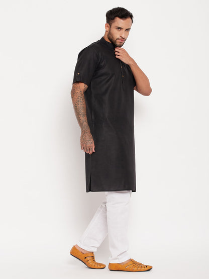 Men's Black Cotton Straight Kurta Pyjama Set