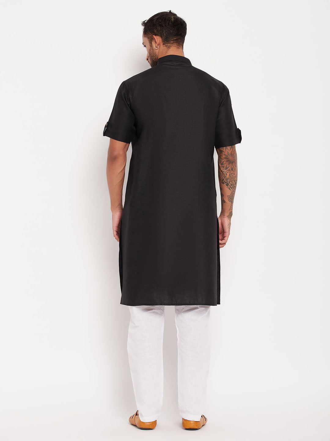Men's Black Cotton Straight Kurta Pyjama Set