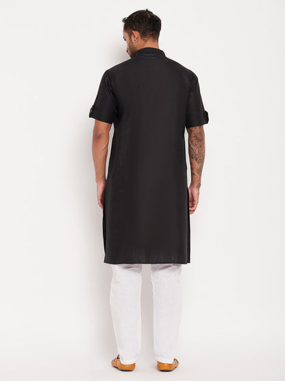 Men's Black Cotton Straight Kurta Pyjama Set