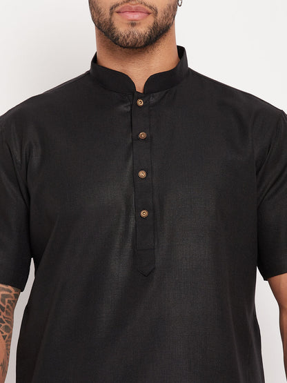 Men's Black Cotton Straight Kurta Pyjama Set