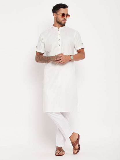 Men's Cream Cotton Straight Kurta Pyjama Set