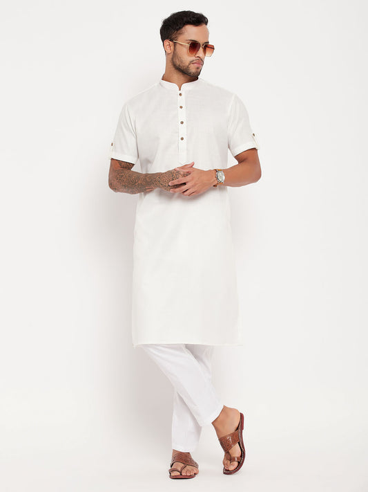 Men's Cream Cotton Straight Kurta Pyjama Set