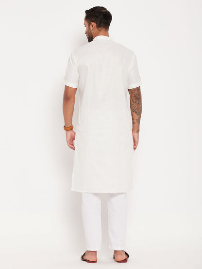 Men's Cream Cotton Straight Kurta Pyjama Set