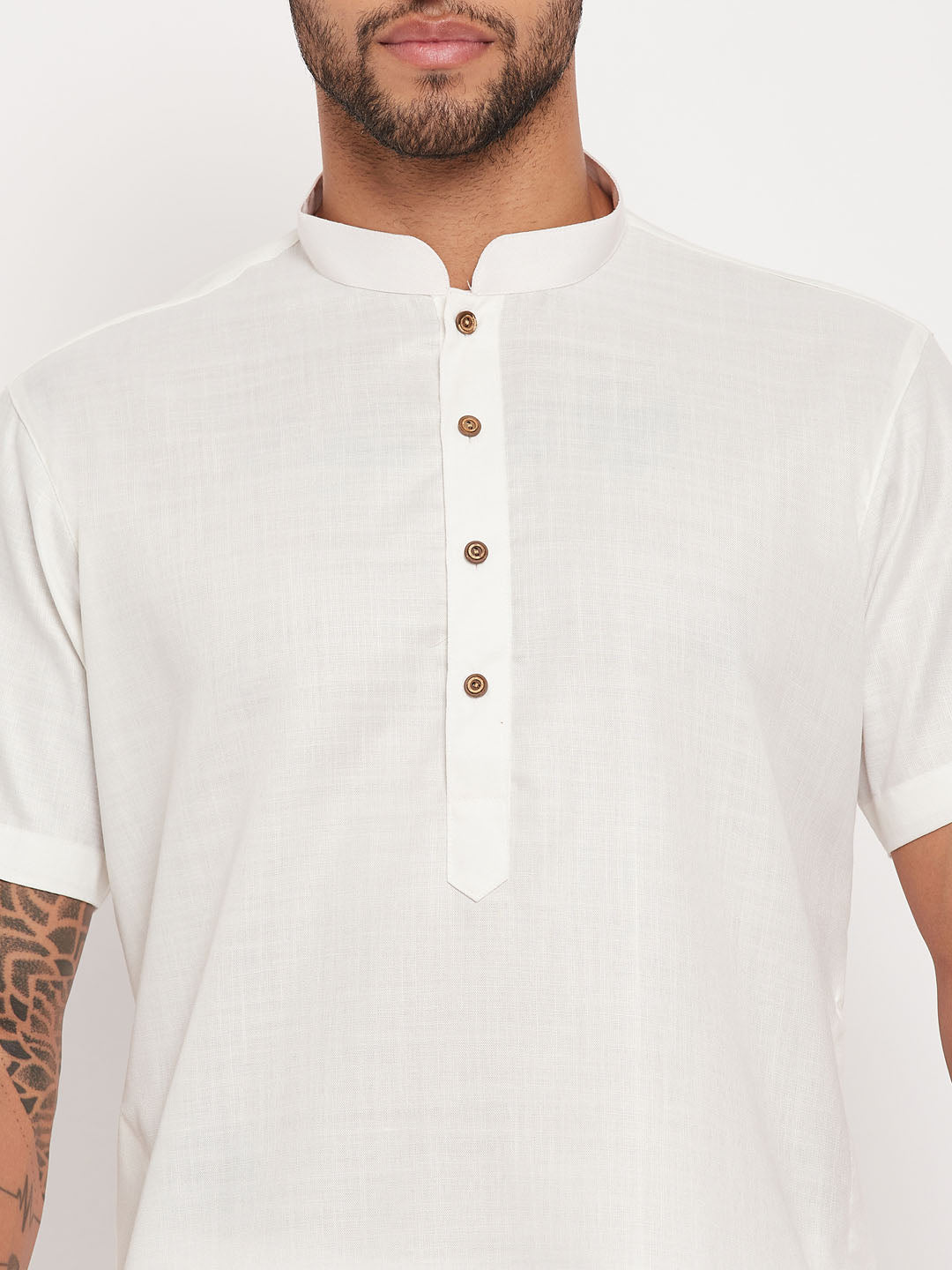 Men's Cream Cotton Straight Kurta Pyjama Set