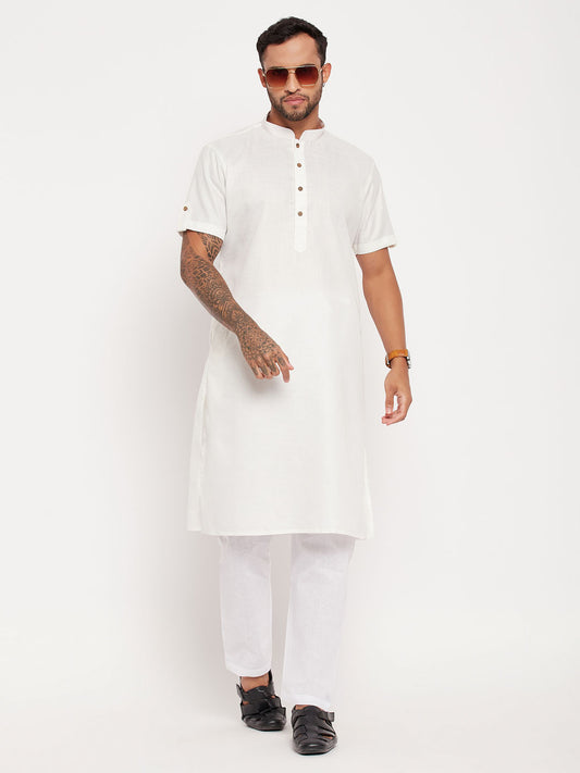 Men's Cream Cotton Straight Kurta Pyjama Set