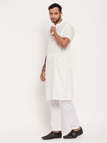 Men's Cream Cotton Straight Kurta Pyjama Set