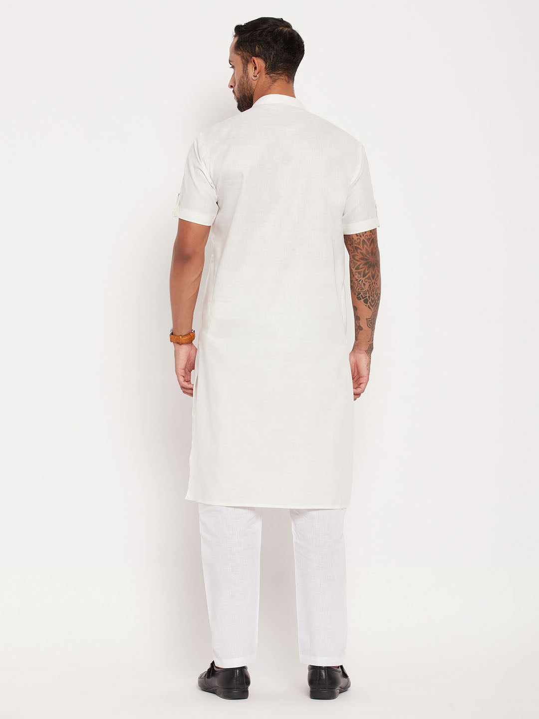 Men's Cream Cotton Straight Kurta Pyjama Set