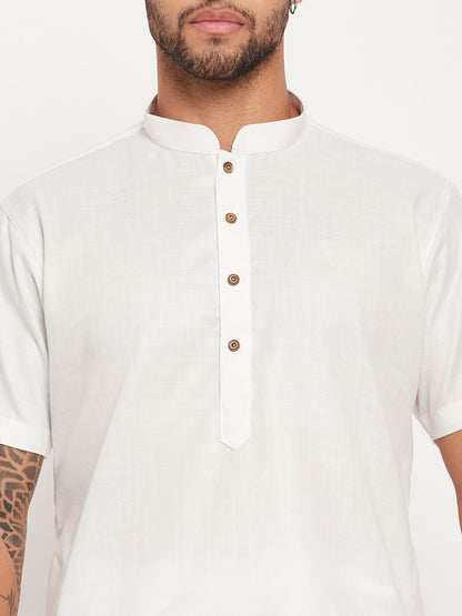 Men's Cream Cotton Straight Kurta Pyjama Set
