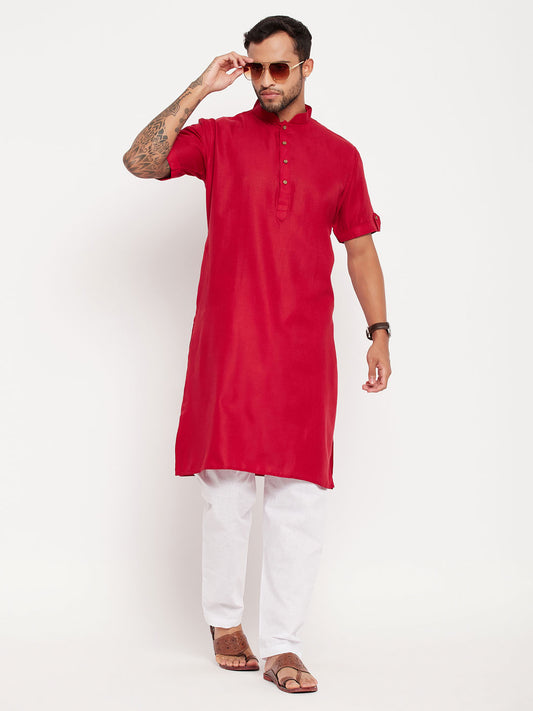 Men's Maroon Cotton Straight Kurta Pyjama Set