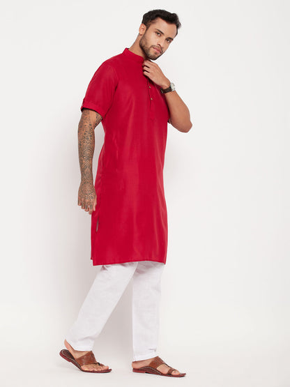 Men's Maroon Cotton Straight Kurta Pyjama Set