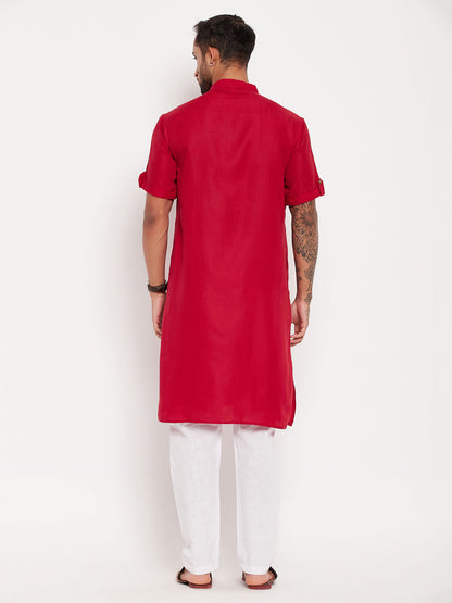 Men's Maroon Cotton Straight Kurta Pyjama Set