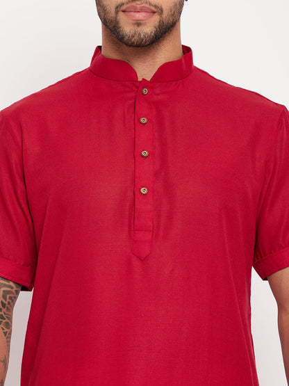 Men's Maroon Cotton Straight Kurta Pyjama Set