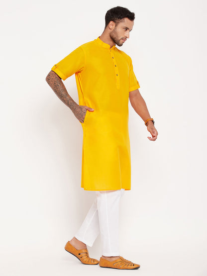 Men's Mustard Cotton Straight Kurta Pyjama Set