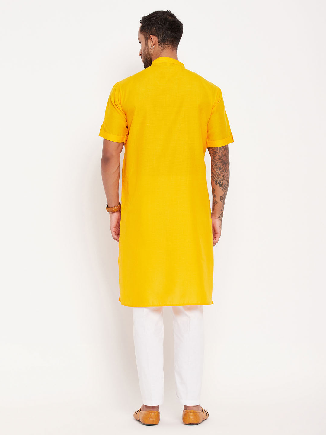 Men's Mustard Cotton Straight Kurta Pyjama Set