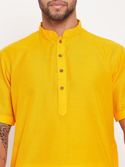 Men's Mustard Cotton Straight Kurta Pyjama Set
