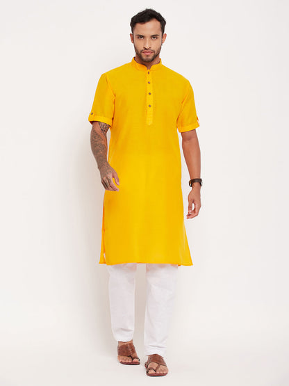 Men's Mustard Cotton Straight Kurta Pyjama Set
