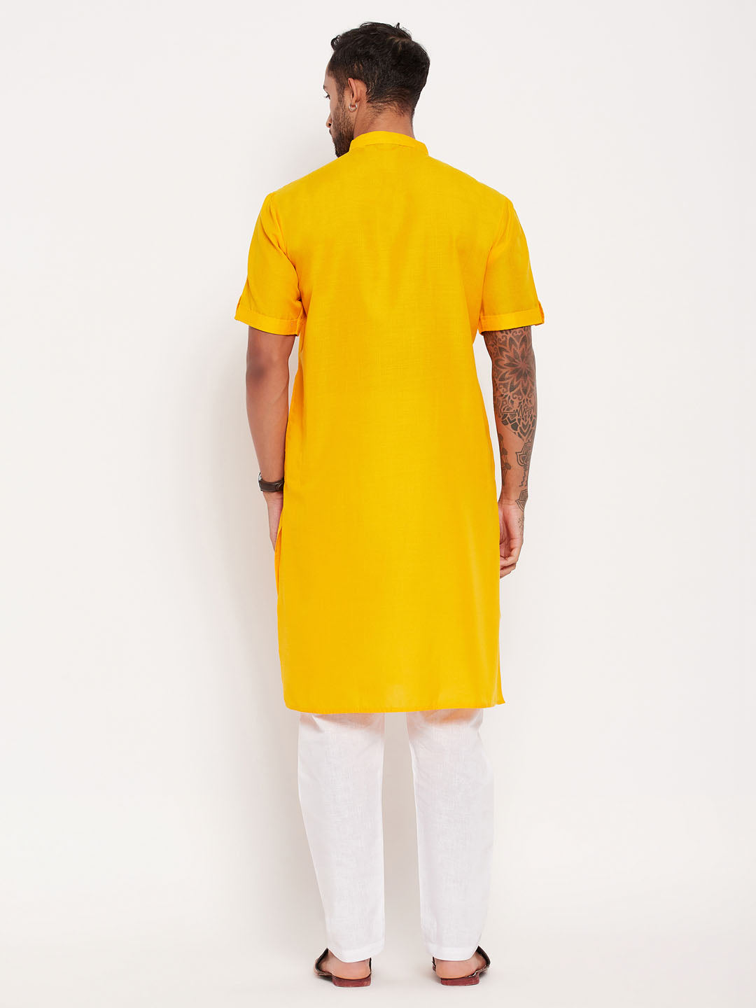 Men's Mustard Cotton Straight Kurta Pyjama Set