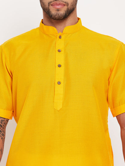 Men's Mustard Cotton Straight Kurta Pyjama Set