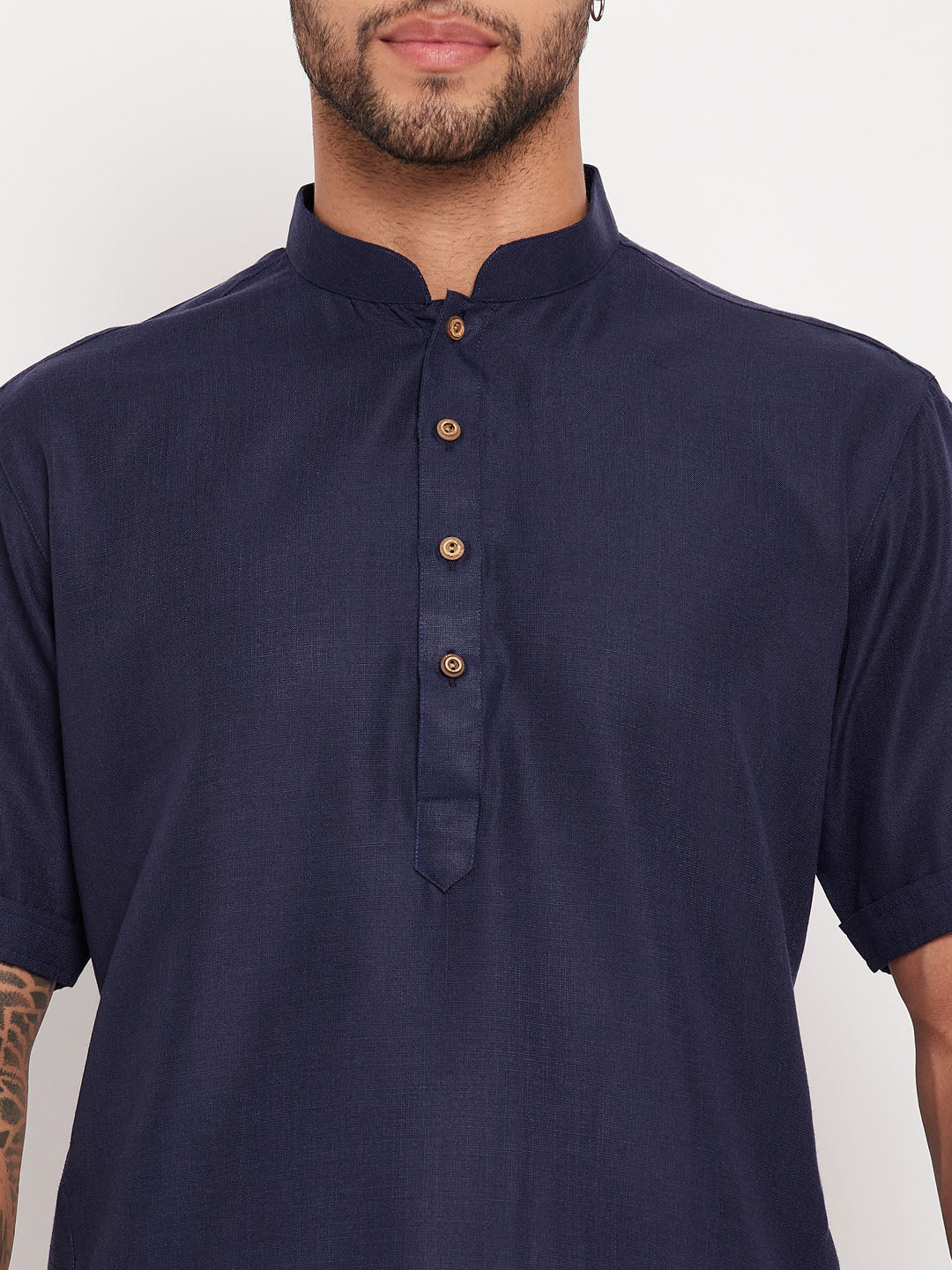 Men's Navy Blue Cotton Straight Kurta Pyjama Set