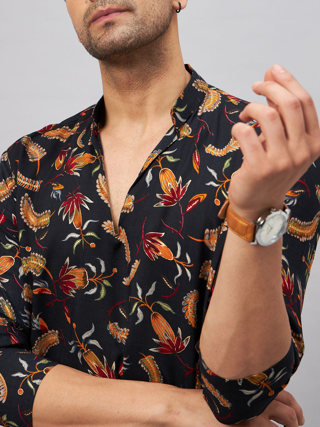 Men's Black Rayon Straight Kurta and Patiala Set