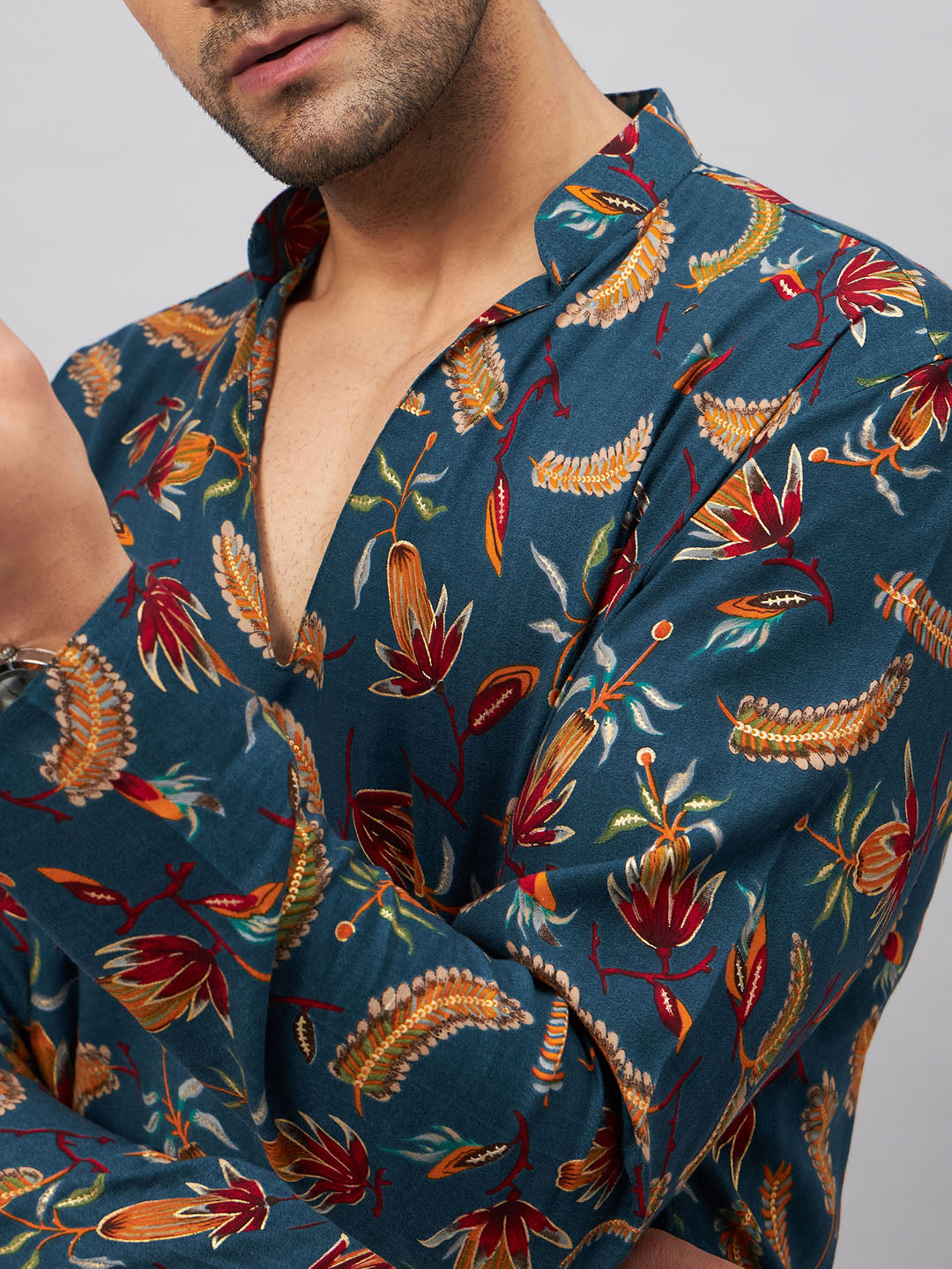 Men's Blue Rayon Straight Kurta and Patiala Set