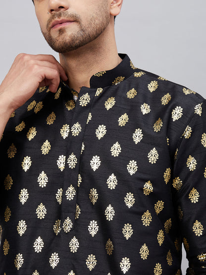 Men's Black Silk Blend Straight Kurta Pyjama Set