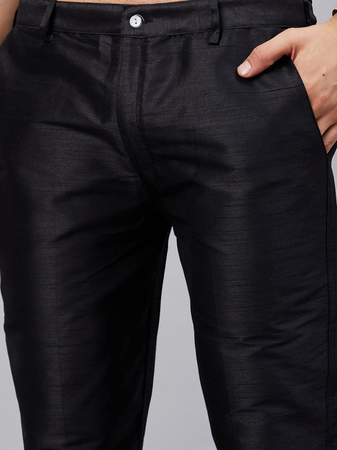 Men's Black Silk Blend Straight Kurta Pyjama Set