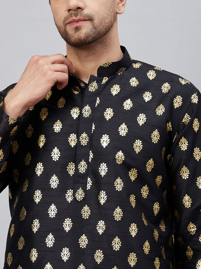 Men's Black Dupion Silk Straight Kurta Pyjama Set