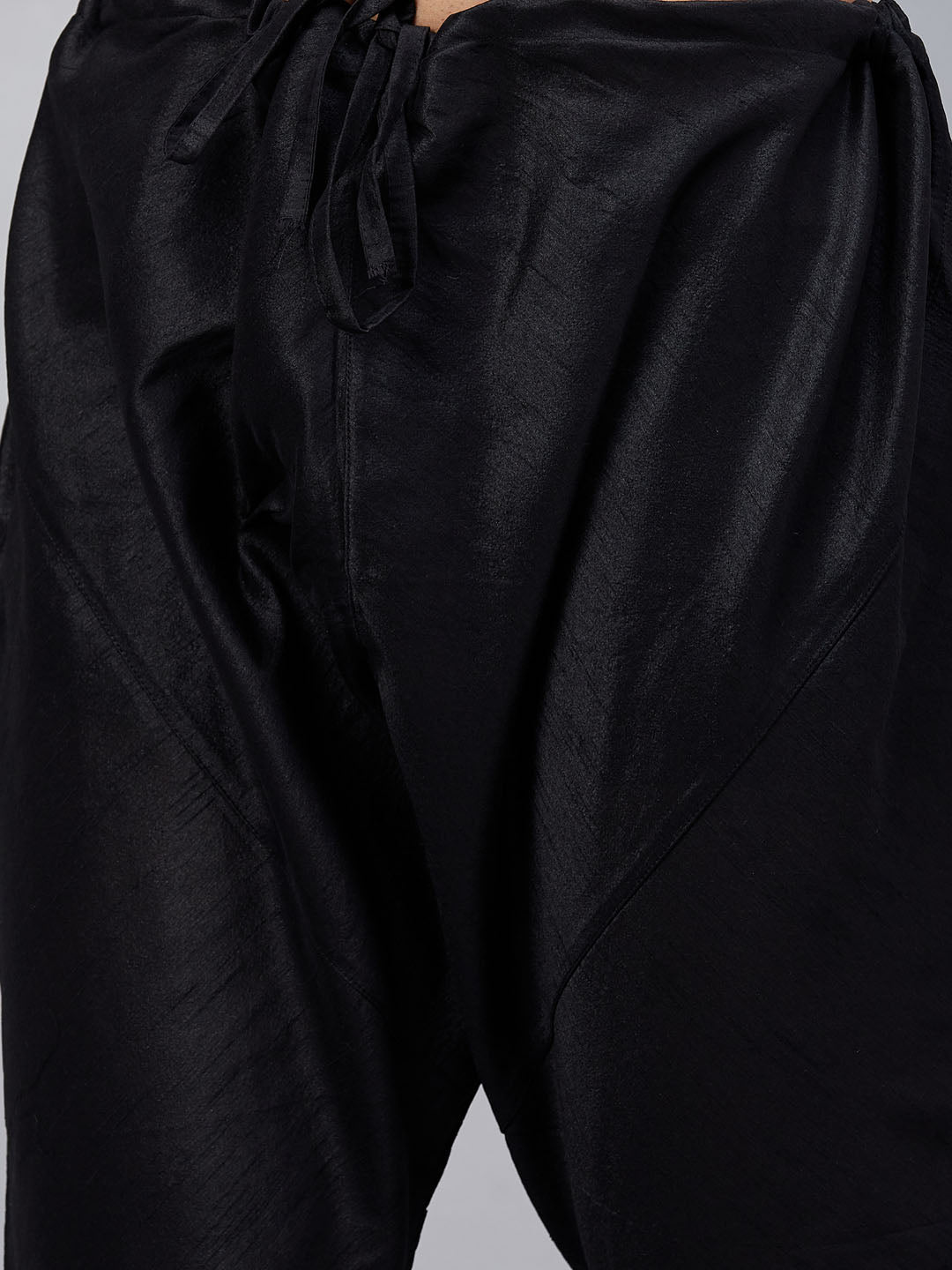 Men's Black Dupion Silk Straight Kurta Pyjama Set