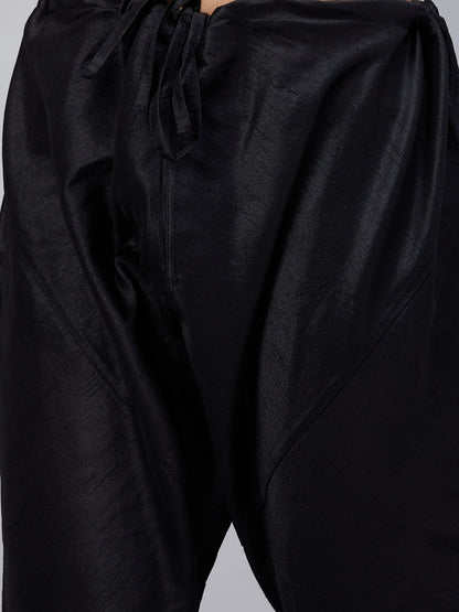 Men's Black Dupion Silk Straight Kurta Pyjama Set