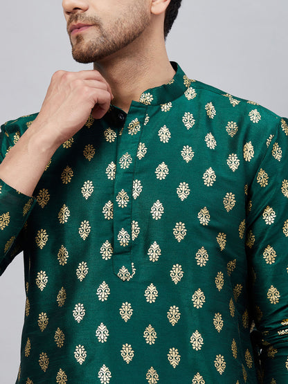 Men's Green Dupion Silk Straight Kurta Pyjama Set