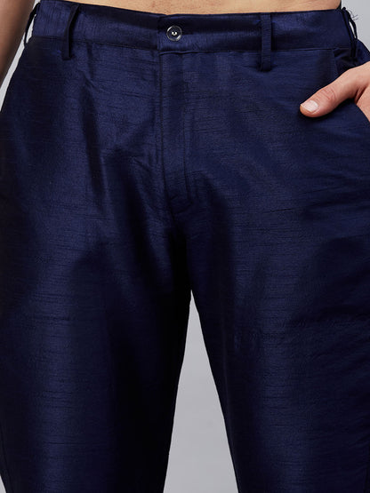 Men's Navy blue Silk Blend Straight Kurta Pyjama Set