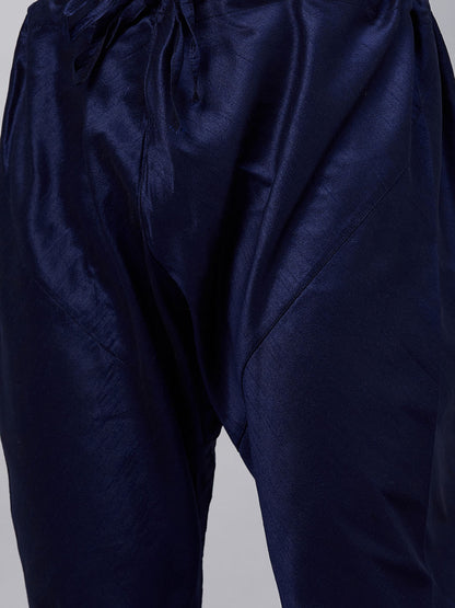 Men's Navy Blue Dupion Silk Straight Kurta Pyjama Set