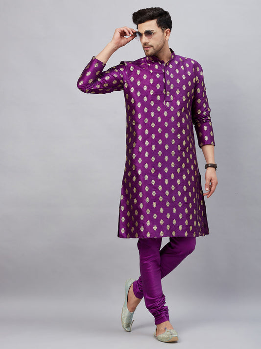 Men's Purple Silk Blend Straight Kurta Pyjama Set
