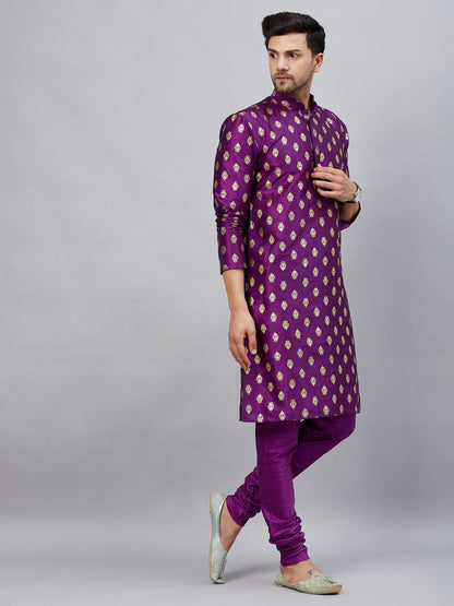 Men's Purple Silk Blend Straight Kurta Pyjama Set