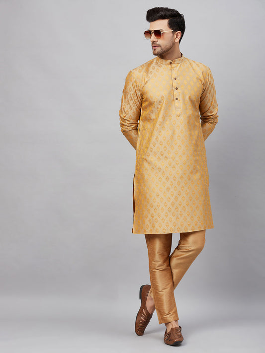 Men's Beige Silk Blend Straight Kurta Pyjama Set