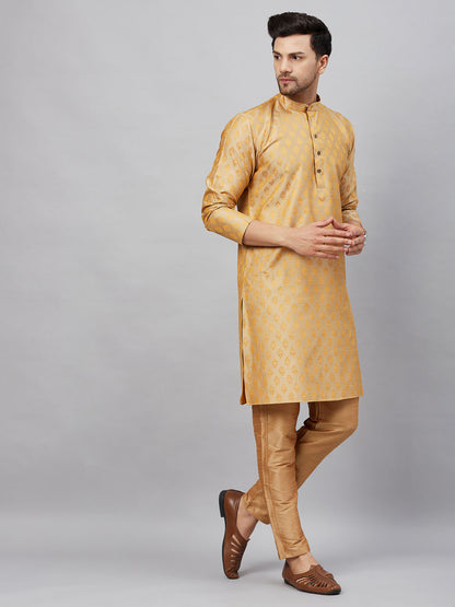 Men's Beige Silk Blend Straight Kurta Pyjama Set
