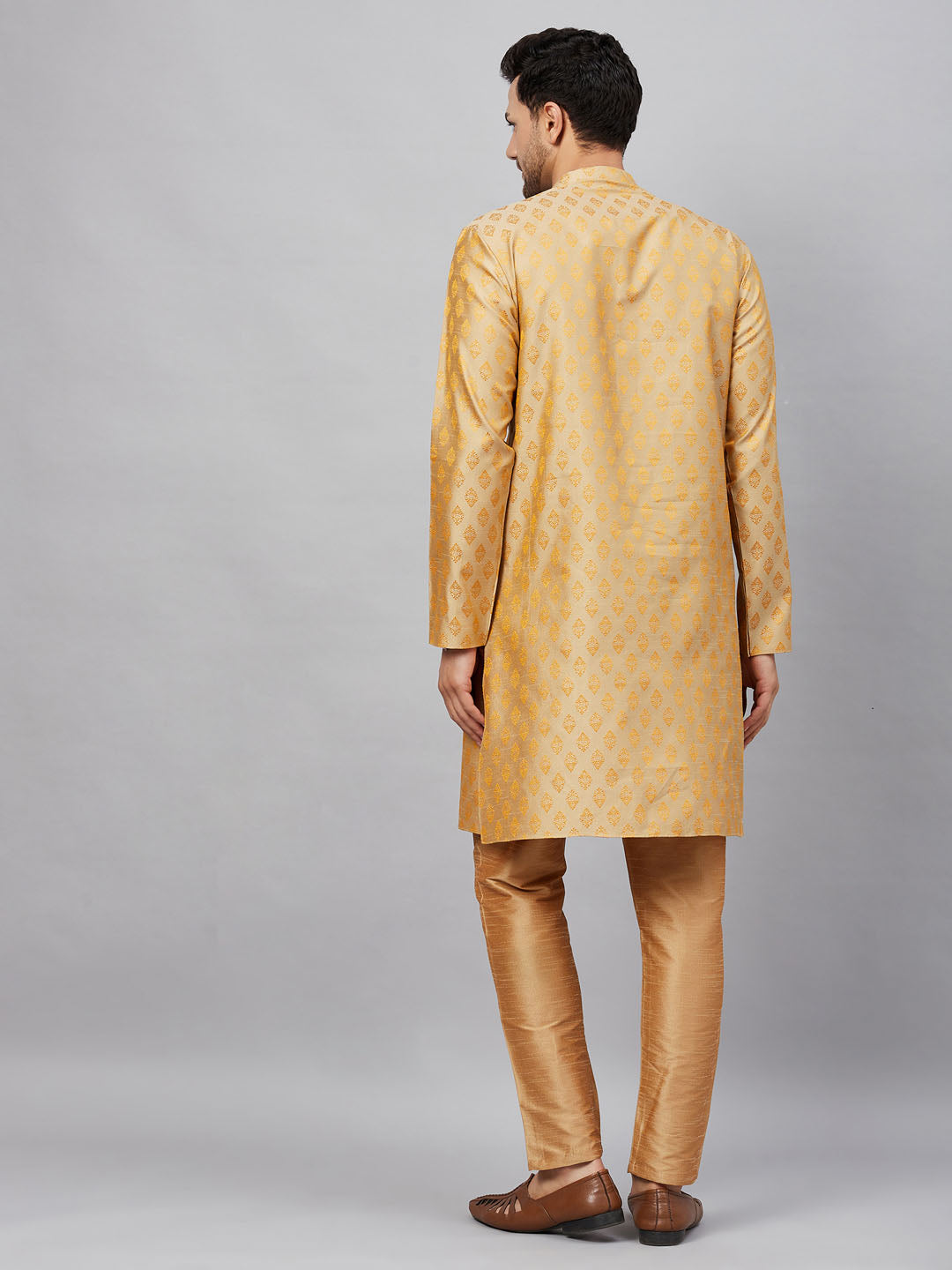 Men's Beige Silk Blend Straight Kurta Pyjama Set