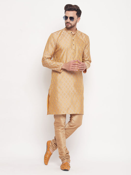 Men's Beige Silk Blend Straight Kurta Pyjama Set