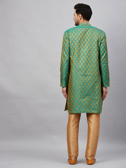 Men's Green Silk Blend Straight Kurta Pyjama Set