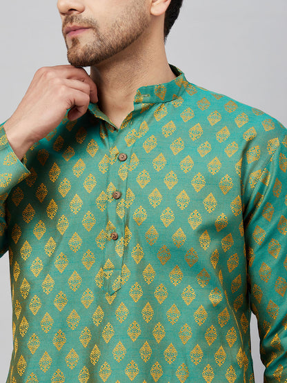 Men's Green Silk Blend Straight Kurta Pyjama Set