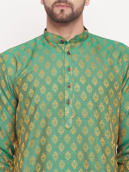 Men's Green Silk Blend Straight Kurta Pyjama Set