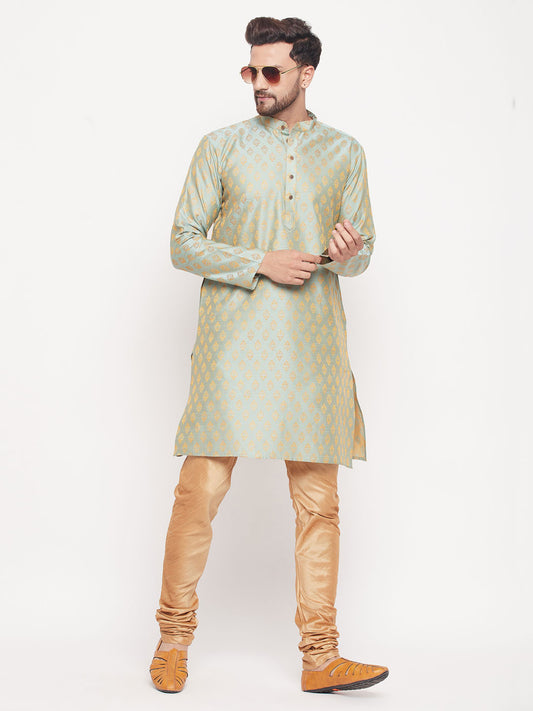 Men's Mint Green Silk Blend Straight Kurta Pyjama Set