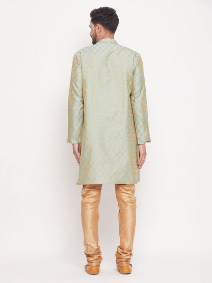 Men's Mint Green Silk Blend Straight Kurta Pyjama Set